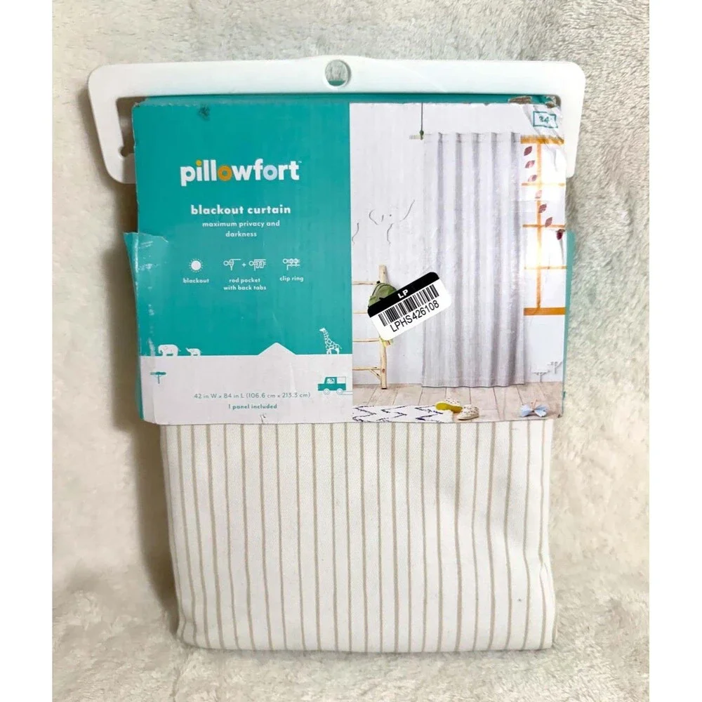 Pillowfort Beige Blackout Curtain Panel 42x84 Irregular Stripe Kids New